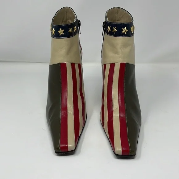 Moschino Red White Blue Stars & Stripes Ankle Boots - Picture 2 of 15